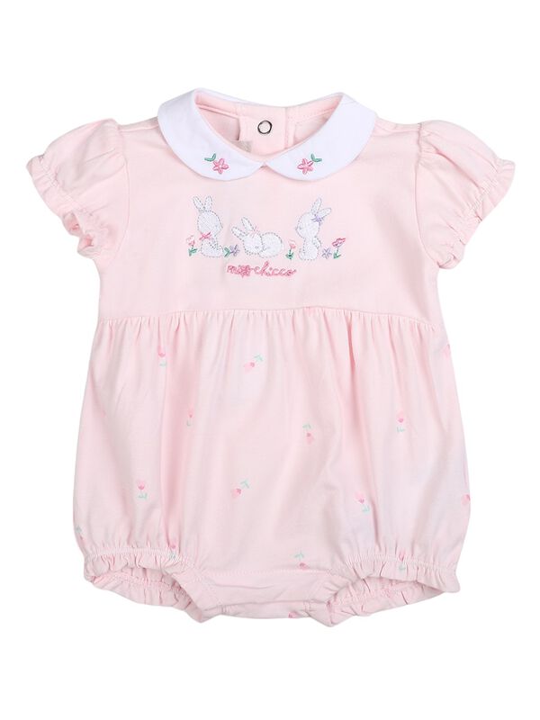 Girls Light Pink Short Sleeve Embroidered Romper image number 0